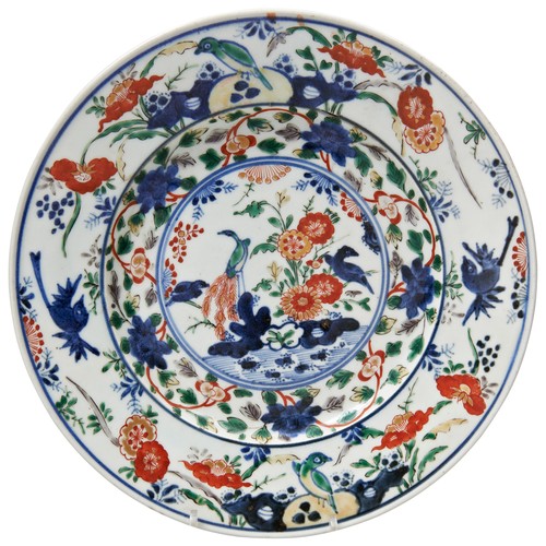 113 - JAPANESE 'KAKIEMON' DISHEDO PERIOD, 18TH CENTURYdecorated in iron underglaze-blue, red, green and ye... 