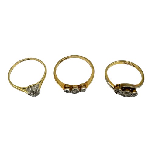 554 - THREE 18CT GOLD DIAMOND SET DRESS RINGSTotal weight 5.7gms