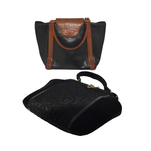 513 - STEFANI SERAPIAN HANDBAG soft black leather body with tan snakeskin trim, clasp cover and handles wi... 