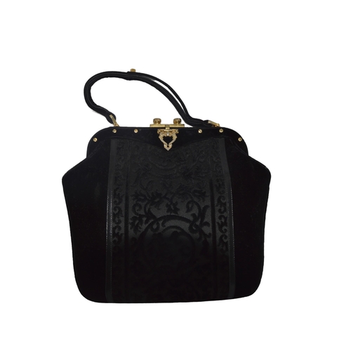 513 - STEFANI SERAPIAN HANDBAG soft black leather body with tan snakeskin trim, clasp cover and handles wi... 