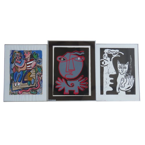 376 - LO COLE (b.1962) 'ADAM & EVE', 'CAT IN HAND' & 'WELCOME HOME' LIMITED PRINTS, all signed and... 