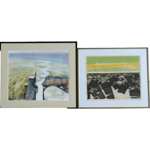 385 - CHARLES BARTLETT (1921-2014) 'RIVER JETTY' & 'LIGHTHOUSE' COLOUR LITHOGRAPHS, both signed in low... 