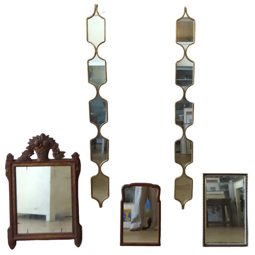 335 - A GROUP OF FIVE VARIOUS WALL MIRRORS, the lot includes a pair of contemporary Morrocan multi plate m... 