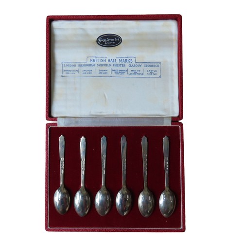 573 - A BOXED SET OF 'BRITISH HALLMARKS' SILVER TEASPOONS, part of a series produced by Romney, each conta... 