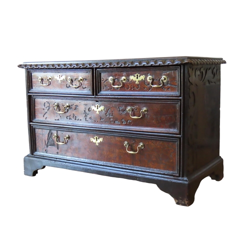 73 - A CONTINENTAL CEDAR WOOD AND PENWORK CHEST OF DRAWERS, 18TH CENTURY, possibly Italian, two short dra... 