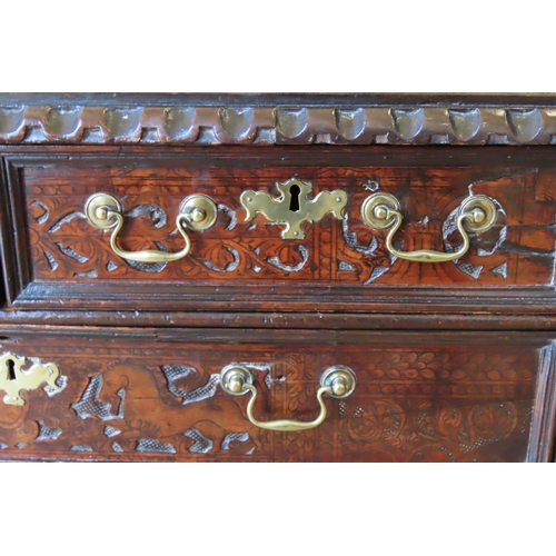 73 - A CONTINENTAL CEDAR WOOD AND PENWORK CHEST OF DRAWERS, 18TH CENTURY, possibly Italian, two short dra... 