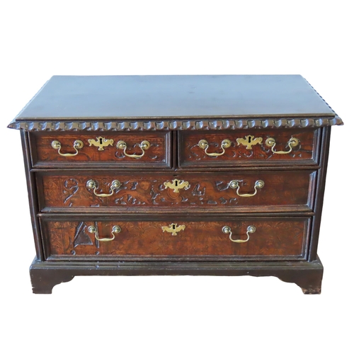 73 - A CONTINENTAL CEDAR WOOD AND PENWORK CHEST OF DRAWERS, 18TH CENTURY, possibly Italian, two short dra... 