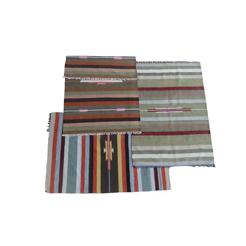 81 - THREE INDIAN DHURRIE FLATWEAVE RUGS, striped patterns in a variety of colours, in the following size... 