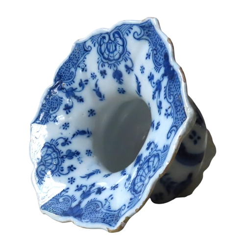 304 - AN UNUSUAL DELFT CUSPIDOR, MID 18TH CENTURY, with a flared hexagonal undulating rim, waisted body wi... 