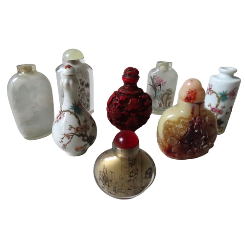 196 - A MIXED GROUP OF EIGHT CHINESE SCENT BOTTLES, the group includes four glass scent bottles, a cinnaba... 