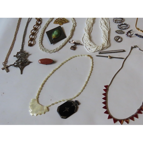 527 - A MIXED GROUP OF COSTUME JEWELLERY, the lot includes a snake bangle, silver crucifix on chain, and n... 