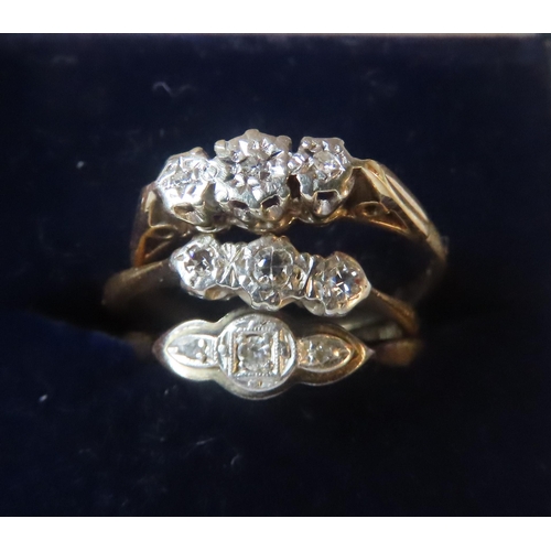 558 - THREE VINTAGE ILLUSION SET DIAMOND RINGS, one stamped 9ct gold, one stamped 18CT PLAT and the other ... 