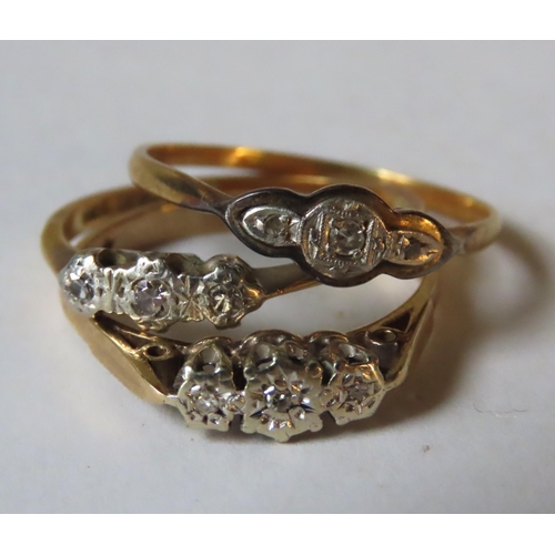 558 - THREE VINTAGE ILLUSION SET DIAMOND RINGS, one stamped 9ct gold, one stamped 18CT PLAT and the other ... 