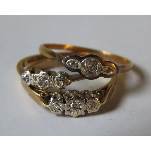 558 - THREE VINTAGE ILLUSION SET DIAMOND RINGS, one stamped 9ct gold, one stamped 18CT PLAT and the other ... 