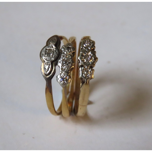 558 - THREE VINTAGE ILLUSION SET DIAMOND RINGS, one stamped 9ct gold, one stamped 18CT PLAT and the other ... 