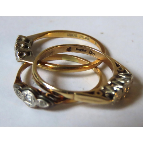 558 - THREE VINTAGE ILLUSION SET DIAMOND RINGS, one stamped 9ct gold, one stamped 18CT PLAT and the other ... 