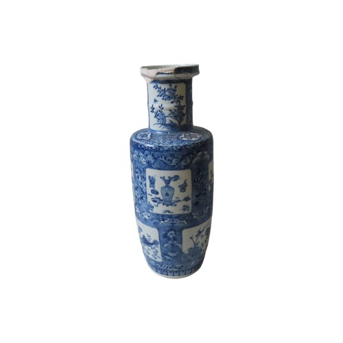 177 - CHINESE BLUE AND WHITE ROULEAU VASE 19TH CENTURY in the Kangxi style 46cm high