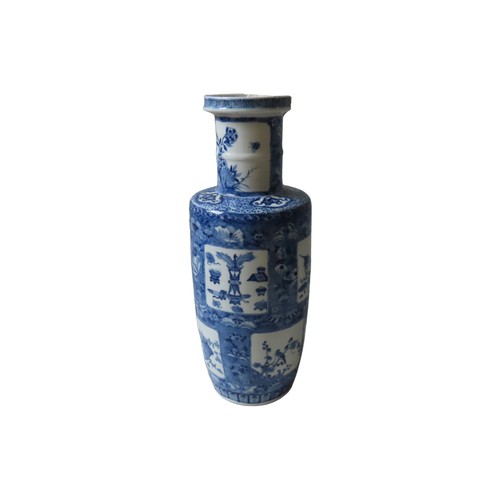 177 - CHINESE BLUE AND WHITE ROULEAU VASE 19TH CENTURY in the Kangxi style 46cm high