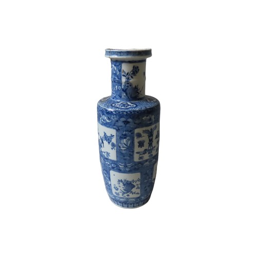 177 - CHINESE BLUE AND WHITE ROULEAU VASE 19TH CENTURY in the Kangxi style 46cm high