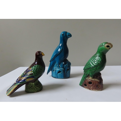 159 - THREE CHINESE GLAZED POTTERY FIGURES OF BIRDS QING DYNASTY26cm, 18cm and 15cm high