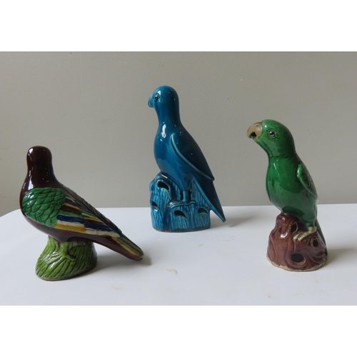 159 - THREE CHINESE GLAZED POTTERY FIGURES OF BIRDS QING DYNASTY26cm, 18cm and 15cm high