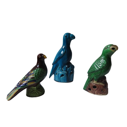 159 - THREE CHINESE GLAZED POTTERY FIGURES OF BIRDS QING DYNASTY26cm, 18cm and 15cm high