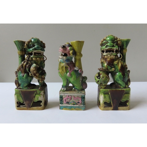 160 - PAIR OF FAMILLE VERTE BUDDHIST LION JOSTICK HOLDERS QING DYNASTY 19TH CENTURY together with an 18th ... 