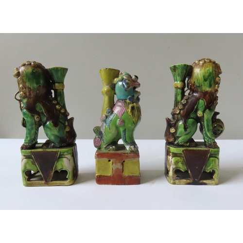 160 - PAIR OF FAMILLE VERTE BUDDHIST LION JOSTICK HOLDERS QING DYNASTY 19TH CENTURY together with an 18th ... 