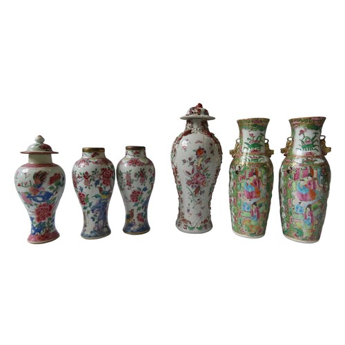 198 - A GROUP OF SIX FAMILLE ROSE VASES, QING DYNASTY 18TH/19TH CENTURYLargest 28cm Smallest 19cm... 