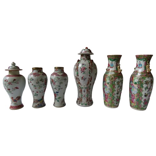 198 - A GROUP OF SIX FAMILLE ROSE VASES, QING DYNASTY 18TH/19TH CENTURYLargest 28cm Smallest 19cm... 