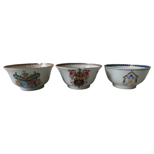 163 - THREE CHINESE ARMORIAL BOWLS QIANLONG PERIODLargest 12cm Smallest 11cm