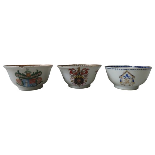 163 - THREE CHINESE ARMORIAL BOWLS QIANLONG PERIODLargest 12cm Smallest 11cm