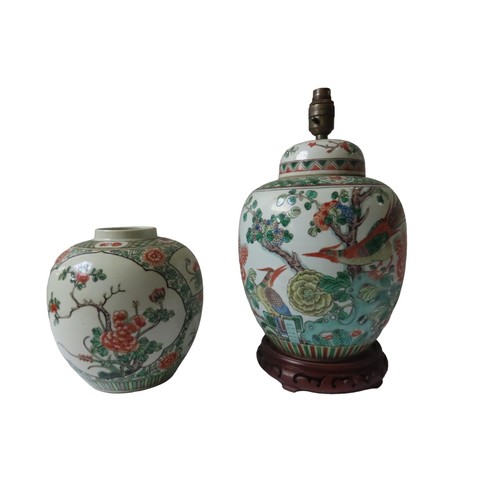 164 - TWO CHINESE FAMILLE VERTE JARS 20TH CENTURY22cm and 29cm high