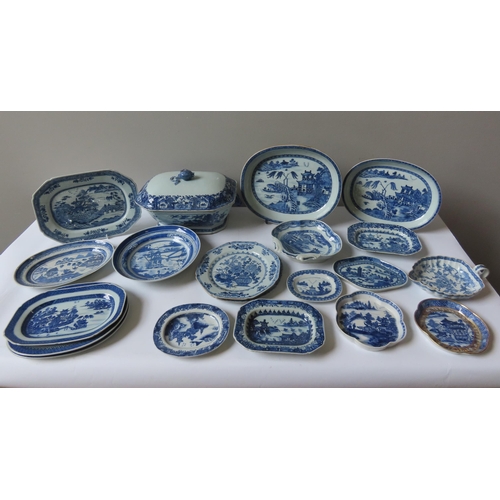 199 - LARGE QUANTITY OF CHINESE EXPORT BLUE AND WHITE WARES QING DYNASTY 18TH CENTURY