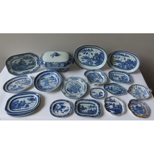 199 - LARGE QUANTITY OF CHINESE EXPORT BLUE AND WHITE WARES QING DYNASTY 18TH CENTURY