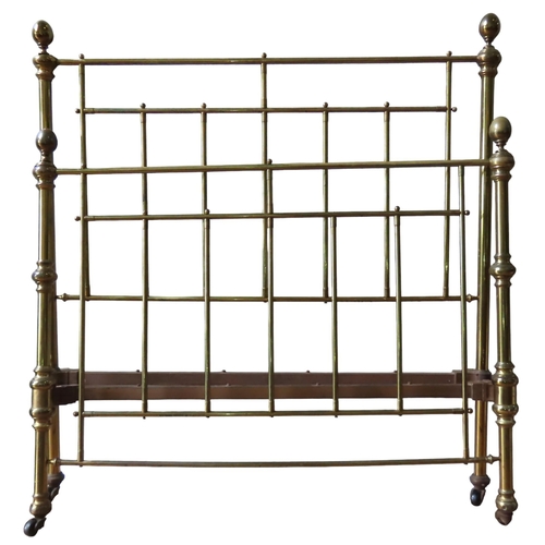 46 - A LATE VICTORIAN BRASS & IRON 4FT 6 BED STEAD, the tubular construction surmounted by ovoid fini... 