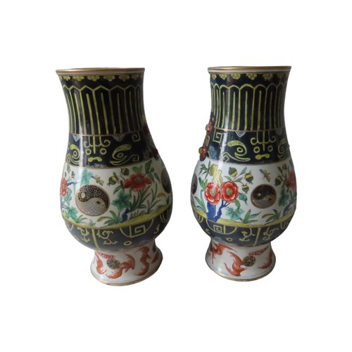 171 - A PAIR OF CHINESE 'CLOBBERED' BALUSTER VASES 19TH/20TH CENTURY24cm high