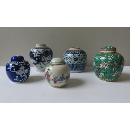 172 - A GROUP OF FOUR CHINESE PORCELAIN GINGER JARS, 19TH/20TH CENTURY together with JAPANESE ARITA TYPE J... 