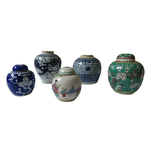 172 - A GROUP OF FOUR CHINESE PORCELAIN GINGER JARS, 19TH/20TH CENTURY together with JAPANESE ARITA TYPE J... 