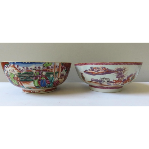 202 - TWO CHINESE EXPORT MANDARIN PALETTE PUNCH BOWLS QIANLONG PERIOD28.5cm diameter