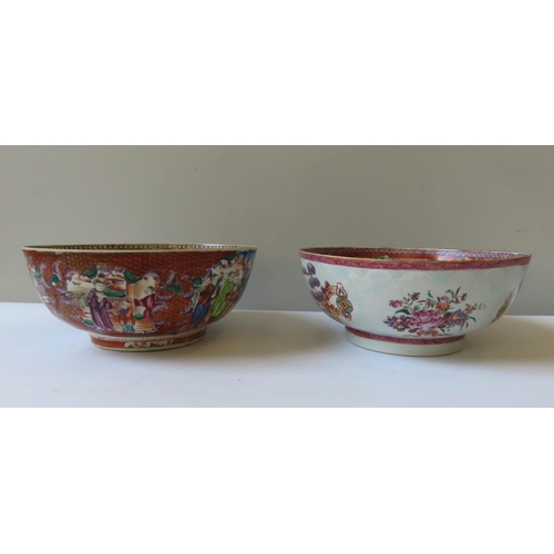 202 - TWO CHINESE EXPORT MANDARIN PALETTE PUNCH BOWLS QIANLONG PERIOD28.5cm diameter