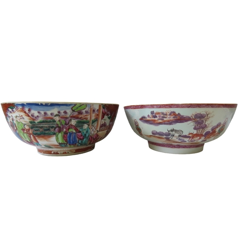 202 - TWO CHINESE EXPORT MANDARIN PALETTE PUNCH BOWLS QIANLONG PERIOD28.5cm diameter