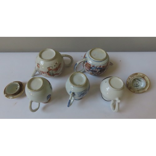 182 - THREE CHINESE EXPORT SPARROW BEAKED JUGS QIANLONG PERIOD TOGETHER WITH two Chinese export teapots Qi... 