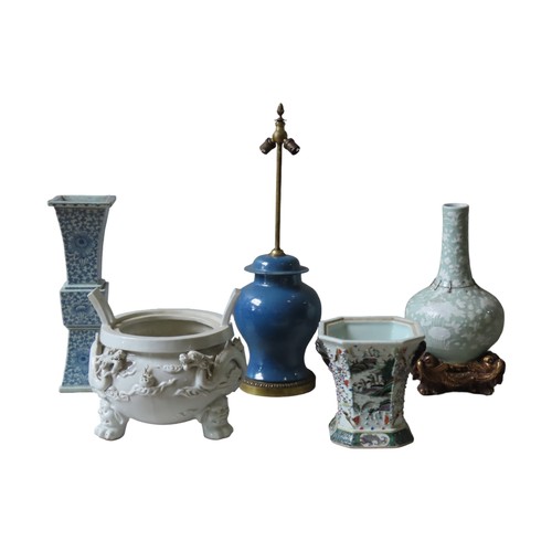 183 - THREE CHINESE PORCELAIN VASES 19TH/20TH CENTURY one converted to a lamp together with a Chinese expo... 