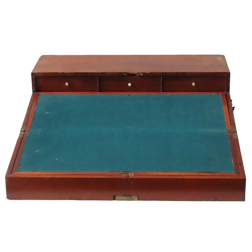 508 - A LARGE MAHOGANY WRITING SLOPE, 19TH CENTURY, with fold-over baize lined writing surface and three i... 