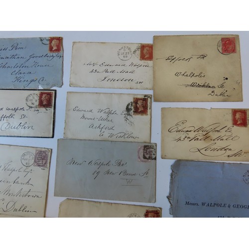 497 - POSTAL HISTORY; A SELECTION OF STAMPED ENVELOPES, MOSTLY PENNY REDS ADDRESSED TO EDWARD WALPOLE ESQ ... 