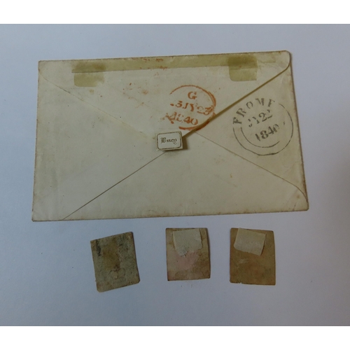 500 - A PENNY BLACK ON AN ENVELOPE, franked to the reverse for 1840, marked in pencil ‘plate 1b’ together ... 