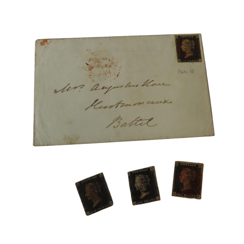 500 - A PENNY BLACK ON AN ENVELOPE, franked to the reverse for 1840, marked in pencil ‘plate 1b’ together ... 