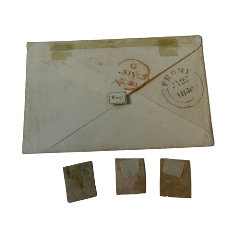 500 - A PENNY BLACK ON AN ENVELOPE, franked to the reverse for 1840, marked in pencil ‘plate 1b’ together ... 