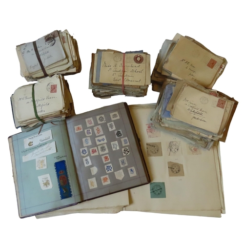 488 - A QUANTITY OF ENVELOPES WITH STAMPS, various ages and nationalities, a Victorian album of letter sea... 